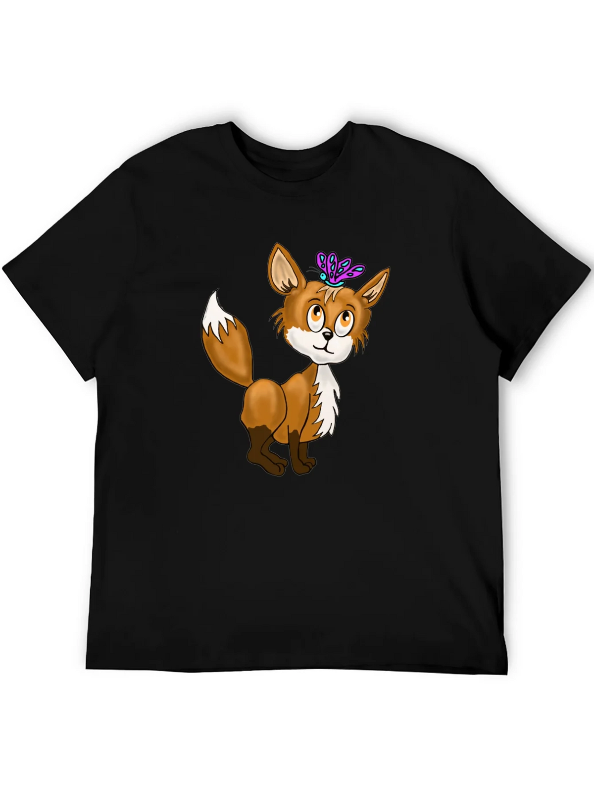 Fox & Butterfly Graphic Tee - Black Cotton T-Shirt product image 5