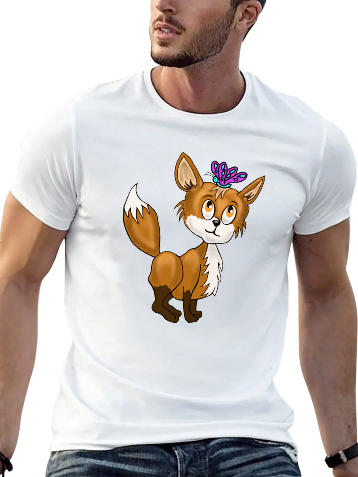 Fox & Butterfly Graphic Tee - Black Cotton T-Shirt product image 12