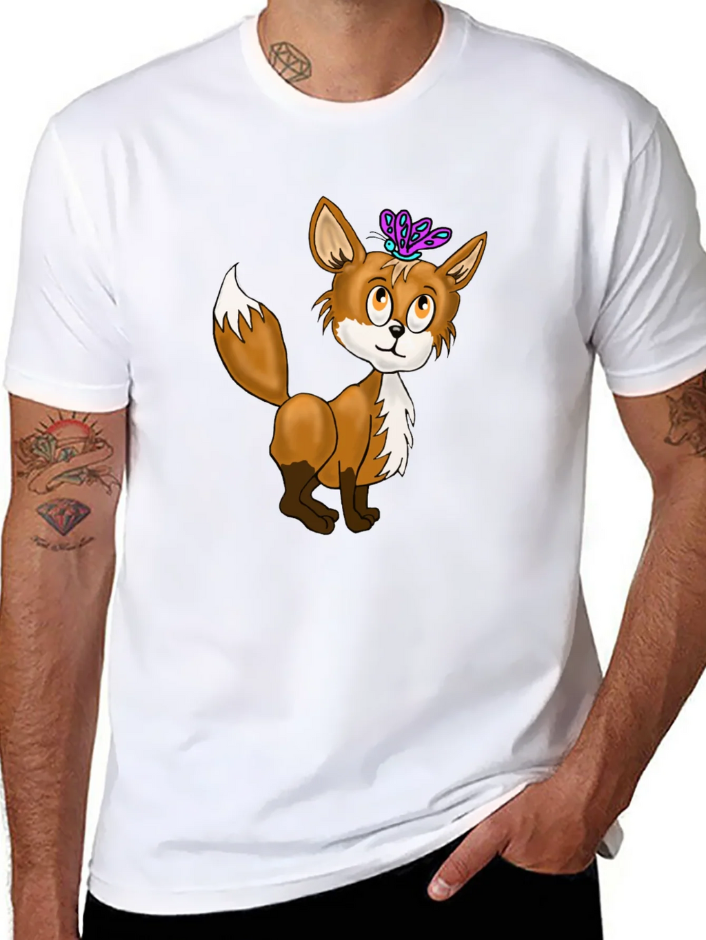 Fox & Butterfly Graphic Tee - Black Cotton T-Shirt product image 7