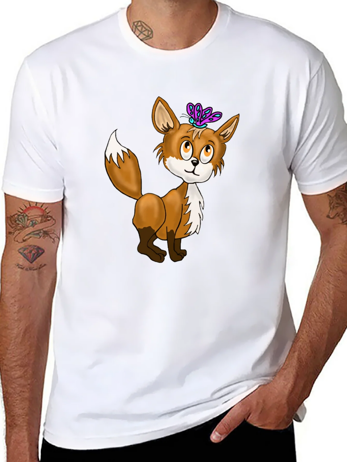 Fox & Butterfly Graphic Tee - Black Cotton T-Shirt product image 7