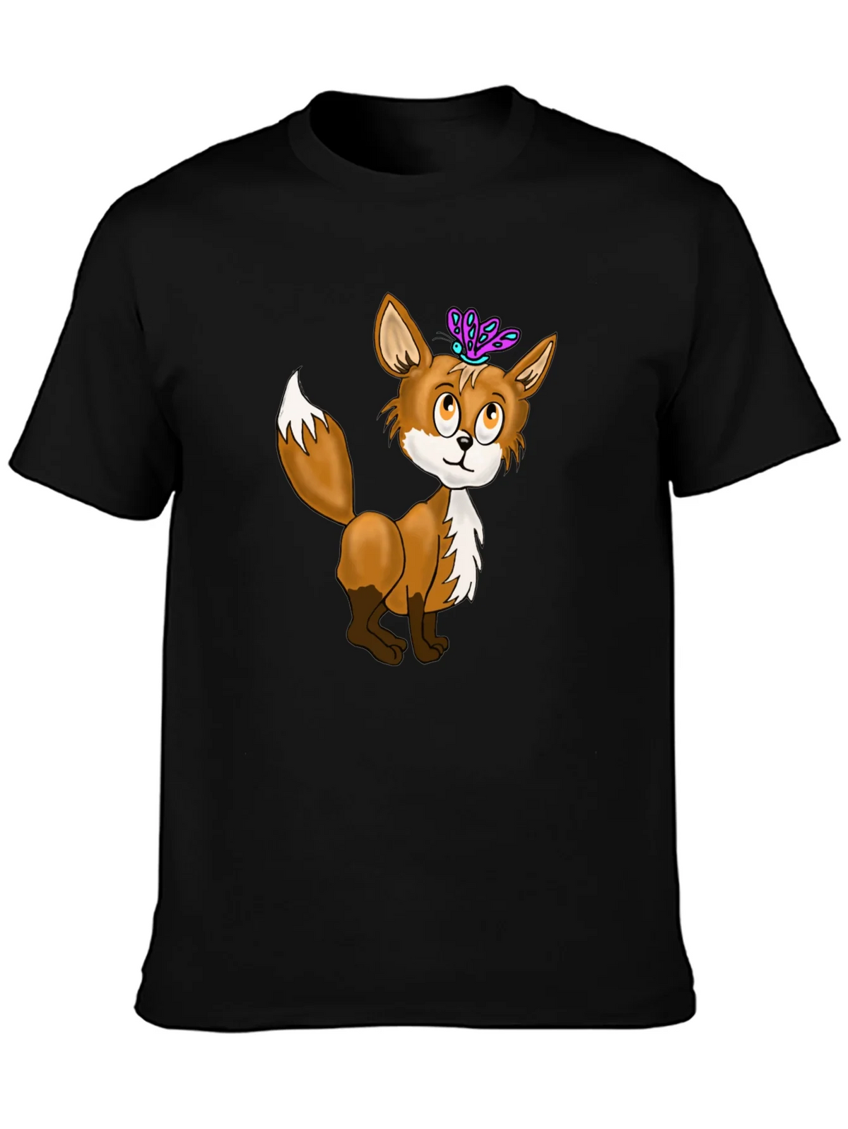Fox & Butterfly Graphic Tee - Black Cotton T-Shirt product image 3