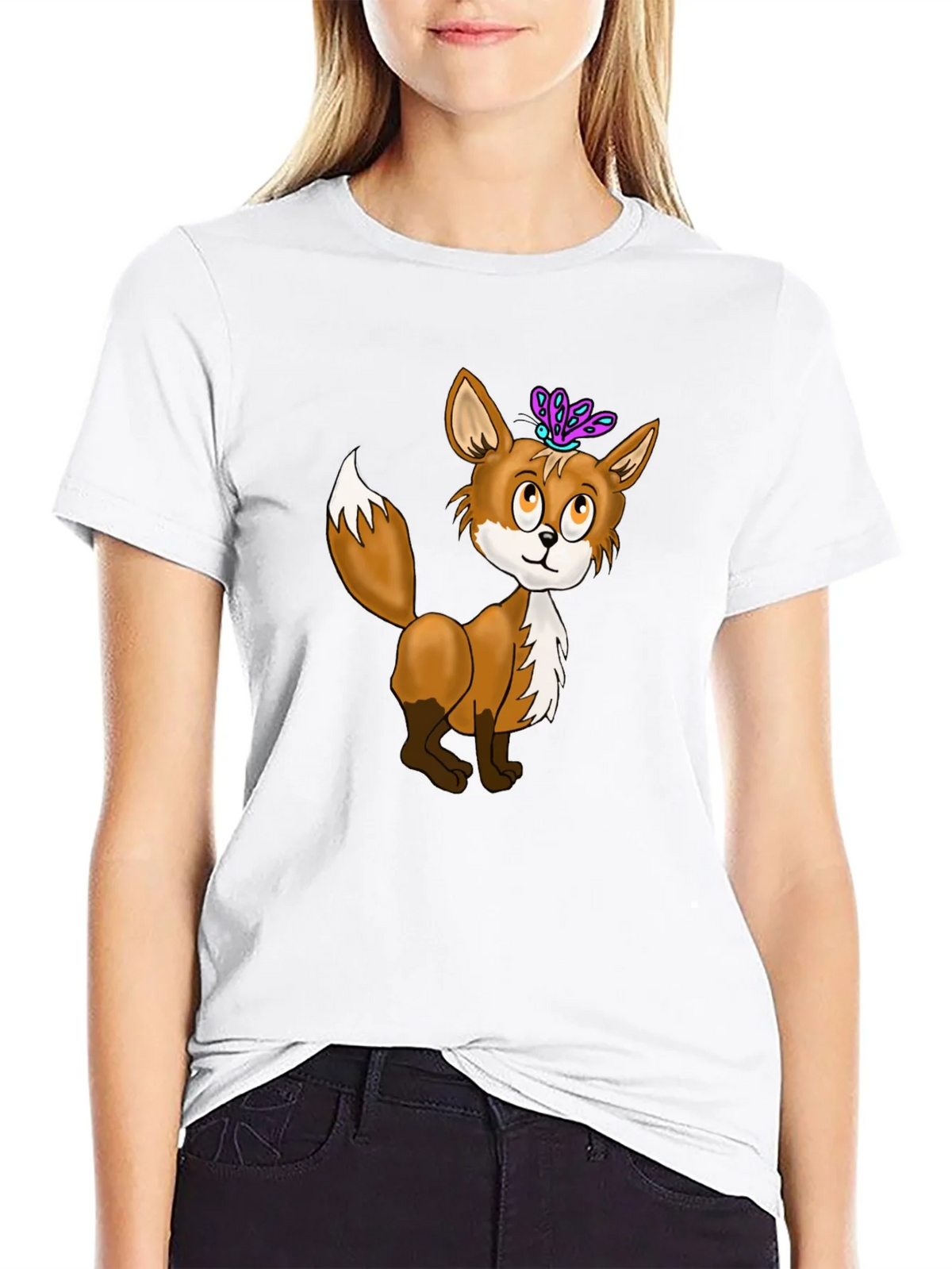 Fox & Butterfly Graphic Tee - Black Cotton T-Shirt product image 8
