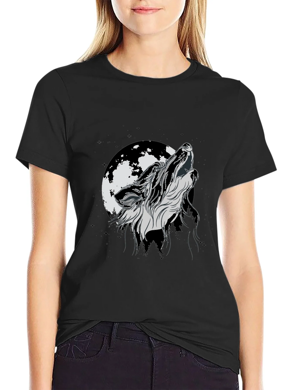 Wolf Moon Graphic Tee - Black Cotton product image 2