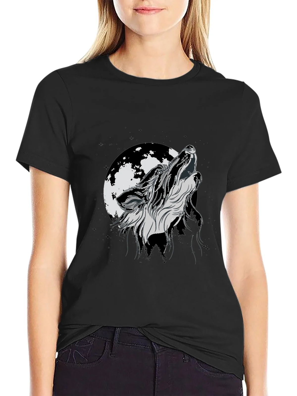 Wolf Moon Graphic Tee - Black Cotton product image 2