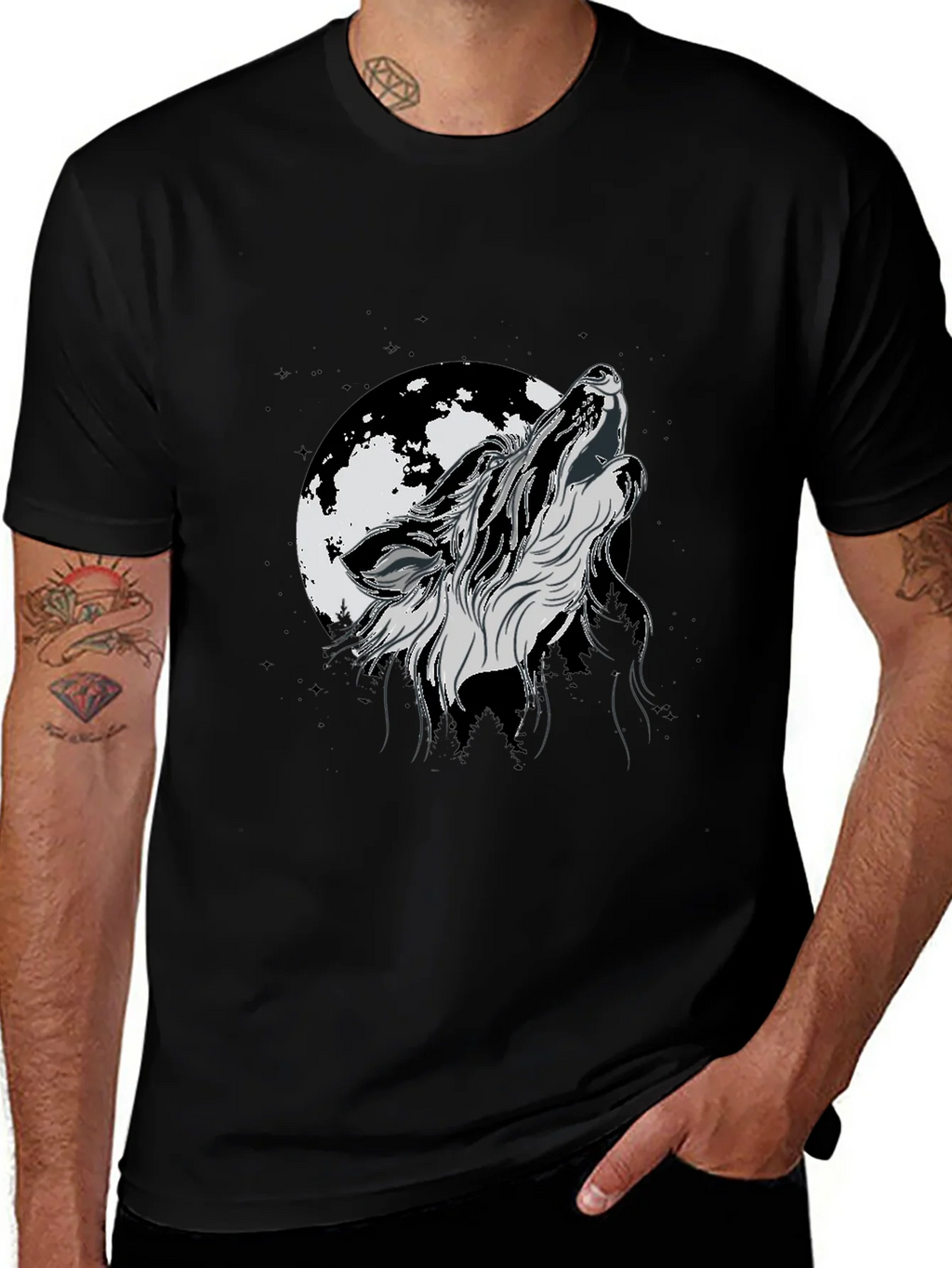 Wolf Moon Graphic Tee - Black Cotton product image 1