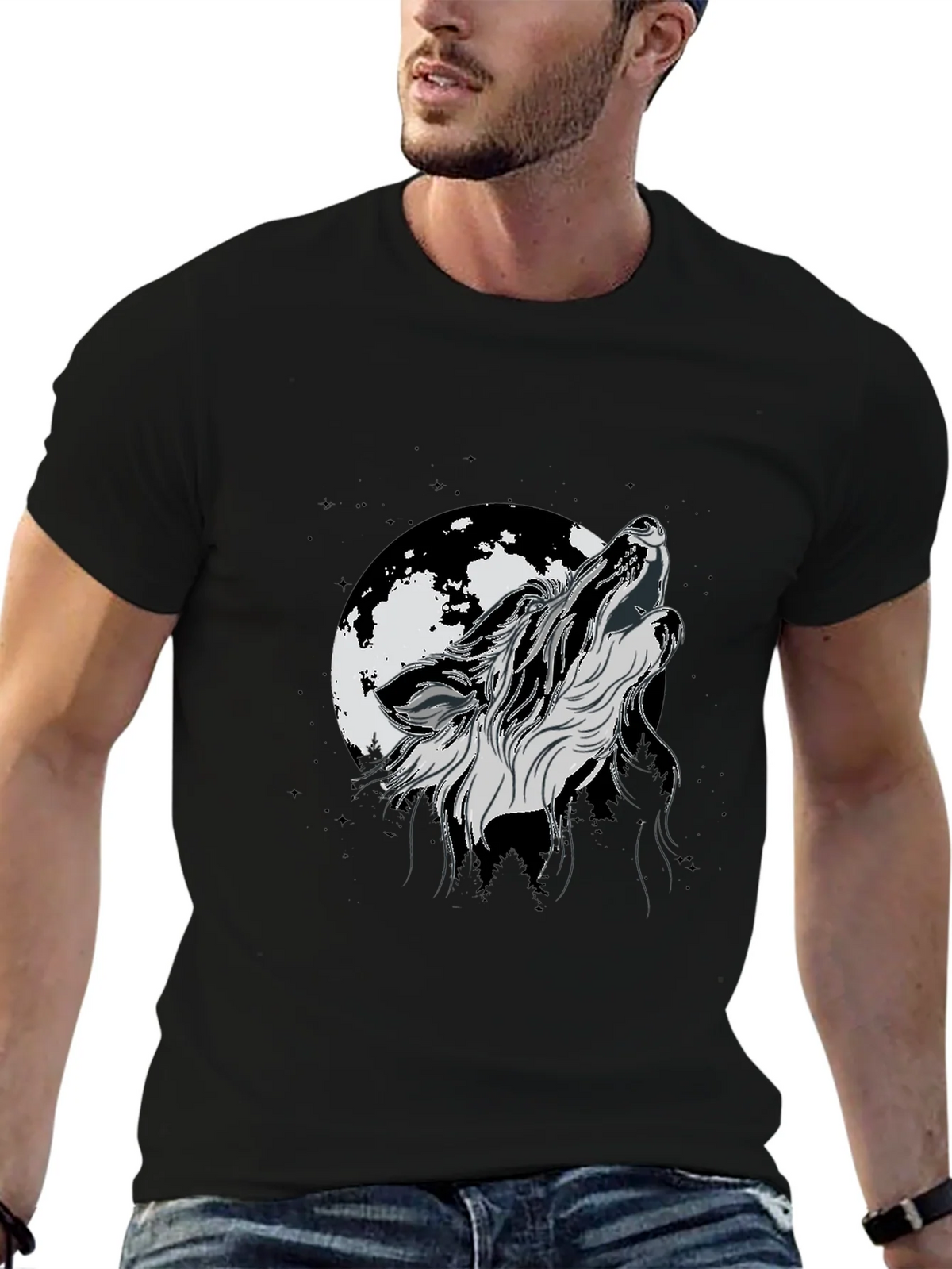 Wolf Moon Graphic Tee - Black Cotton product image 6