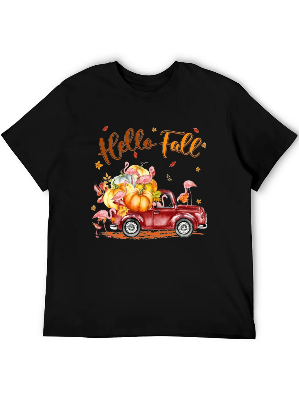 Hello Fall Flamingo Pumpkin Truck T-Shirt product image 3
