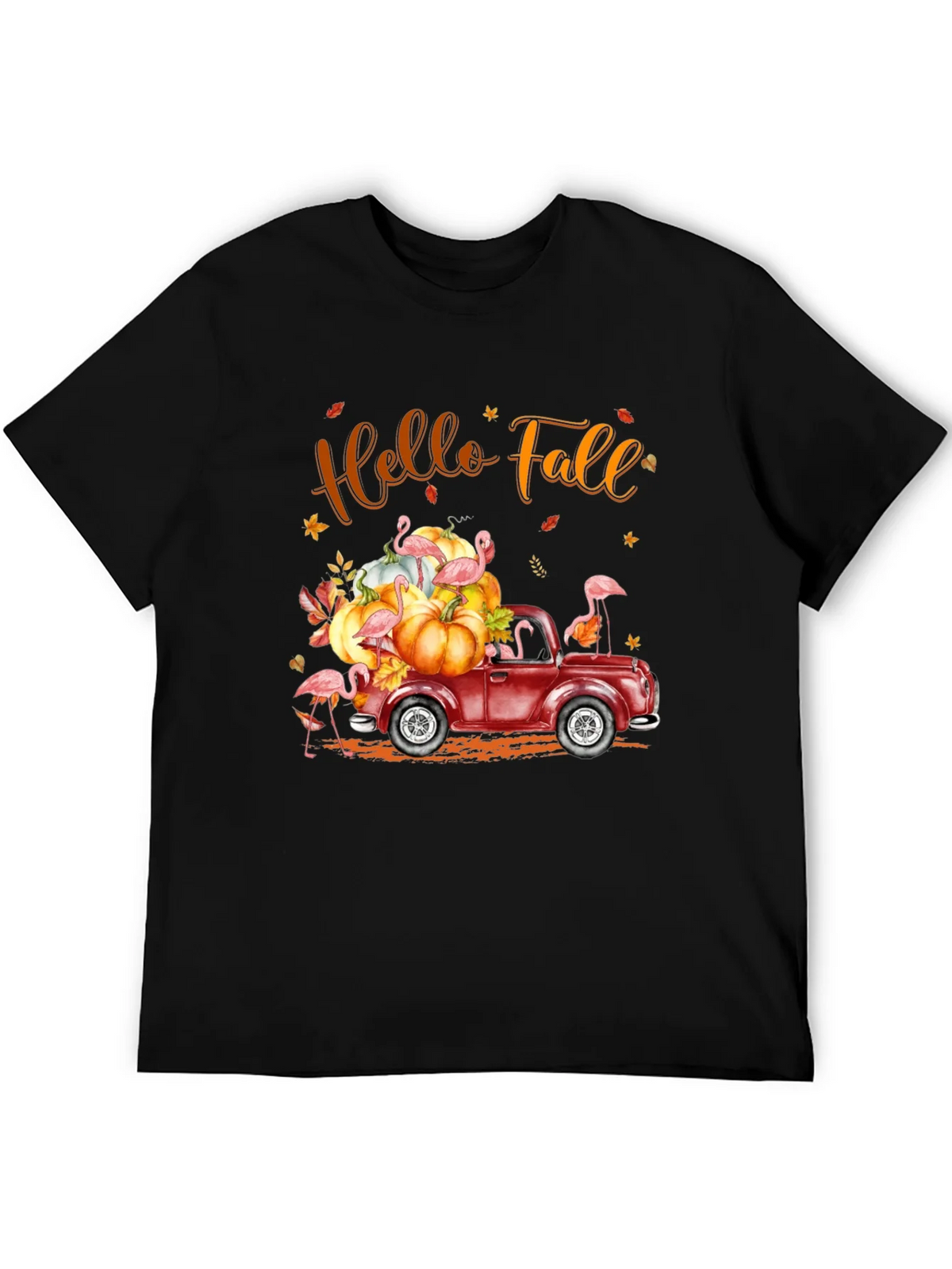 Hello Fall Flamingo Pumpkin Truck T-Shirt product image 3