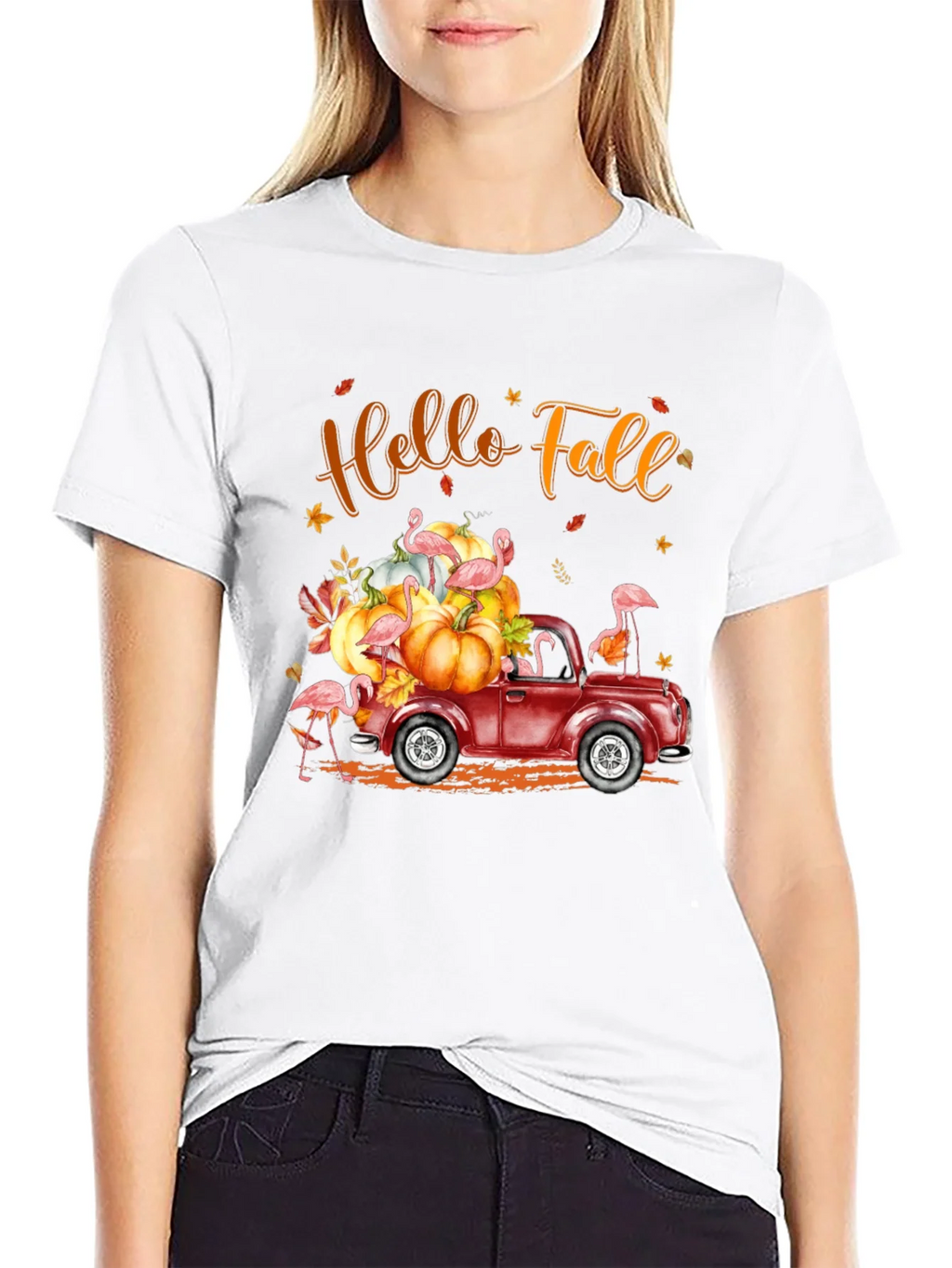 Hello Fall Flamingo Pumpkin Truck T-Shirt product image 5