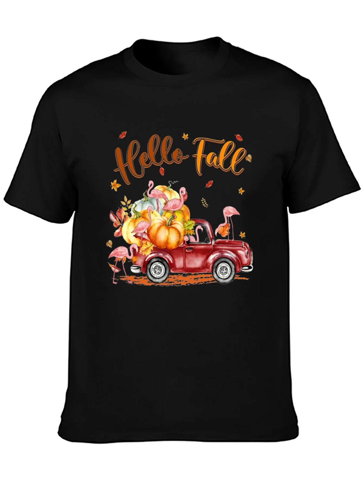 Hello Fall Flamingo Pumpkin Truck T-Shirt product image 2