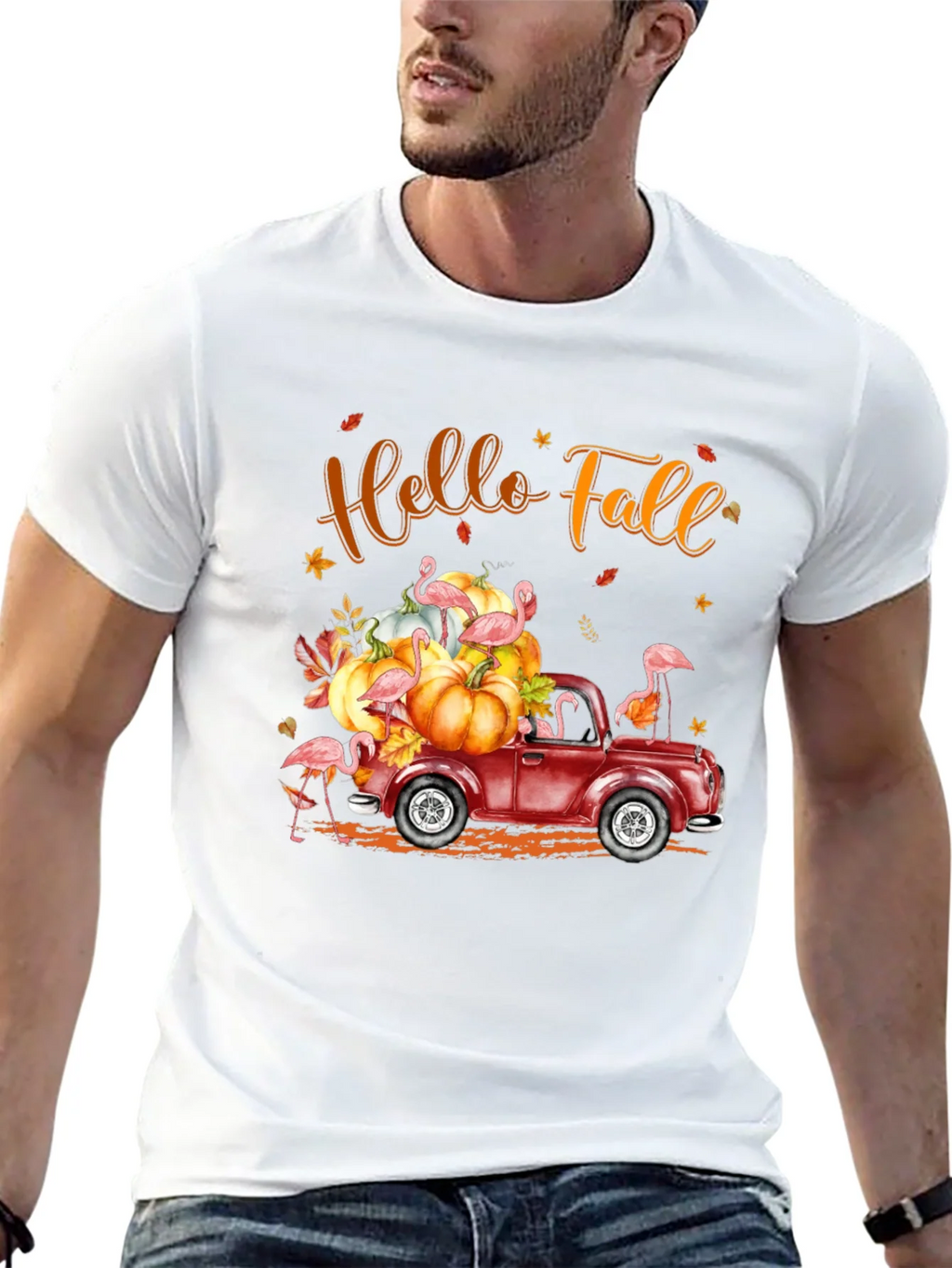 Hello Fall Flamingo Pumpkin Truck T-Shirt product image 7