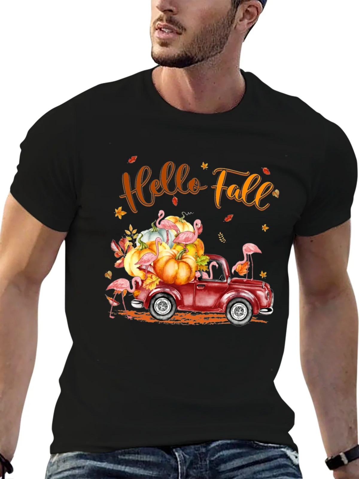 Hello Fall Flamingo Pumpkin Truck T-Shirt product image 4