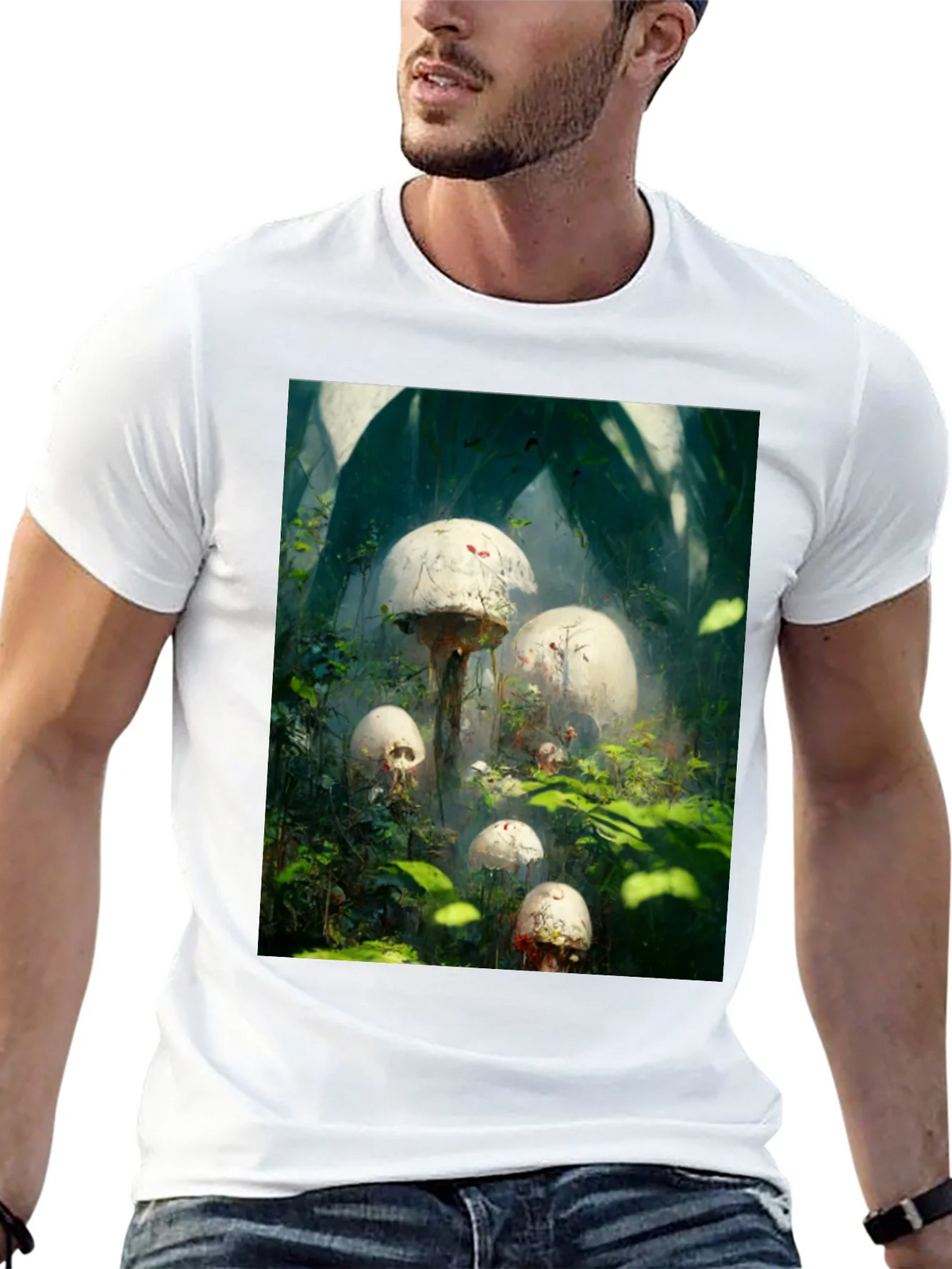 Mystic Mushroom Garden Black T-Shirt product image 11