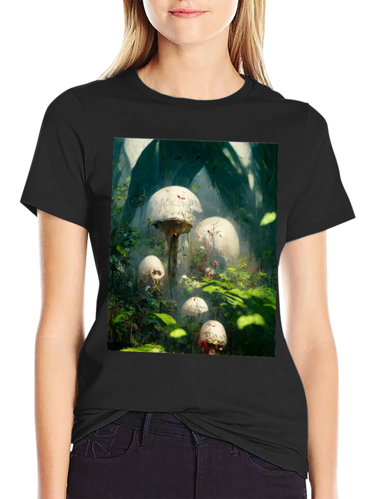 Mystic Mushroom Garden Black T-Shirt product image 1