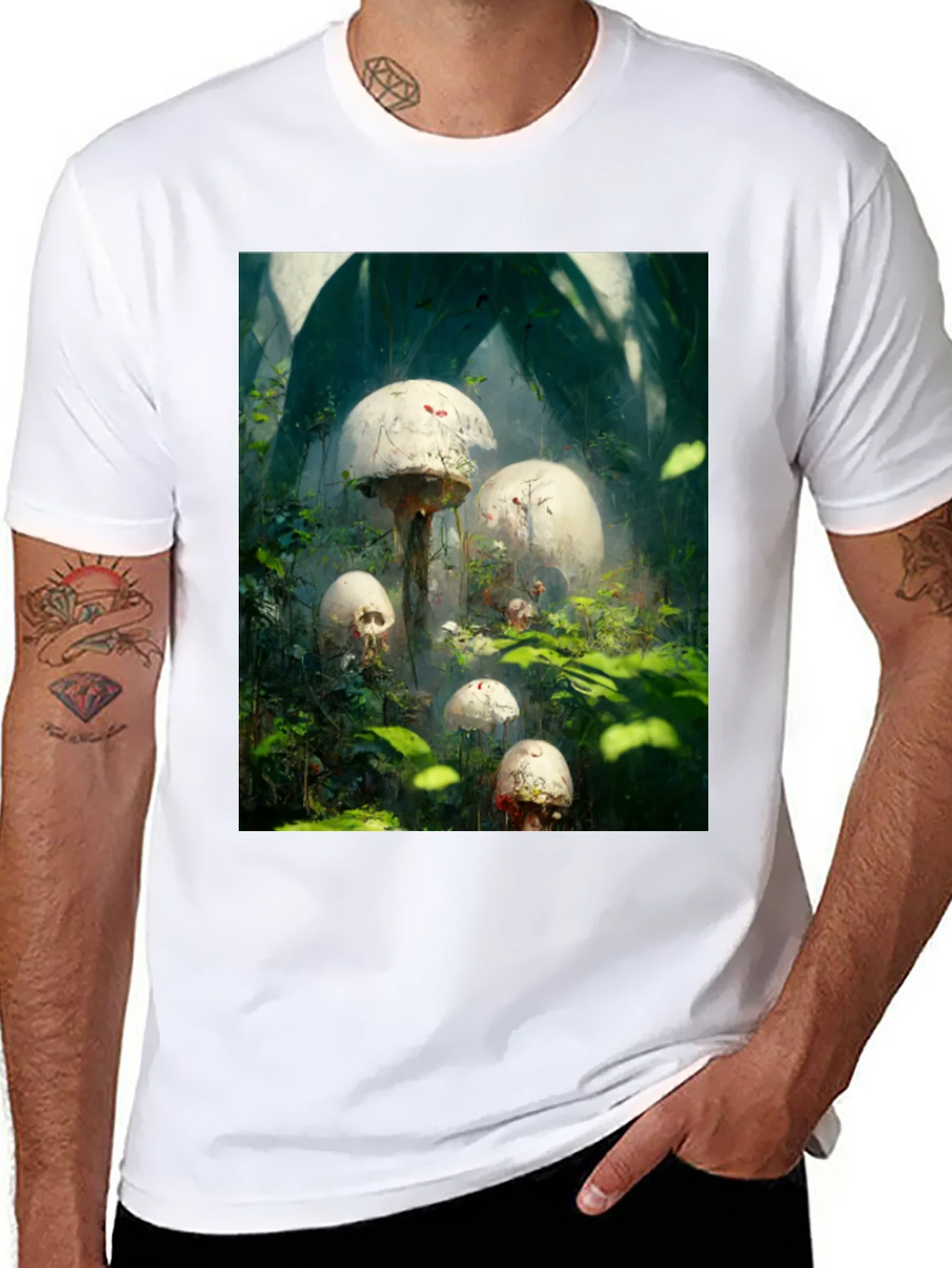Mystic Mushroom Garden Black T-Shirt product image 6