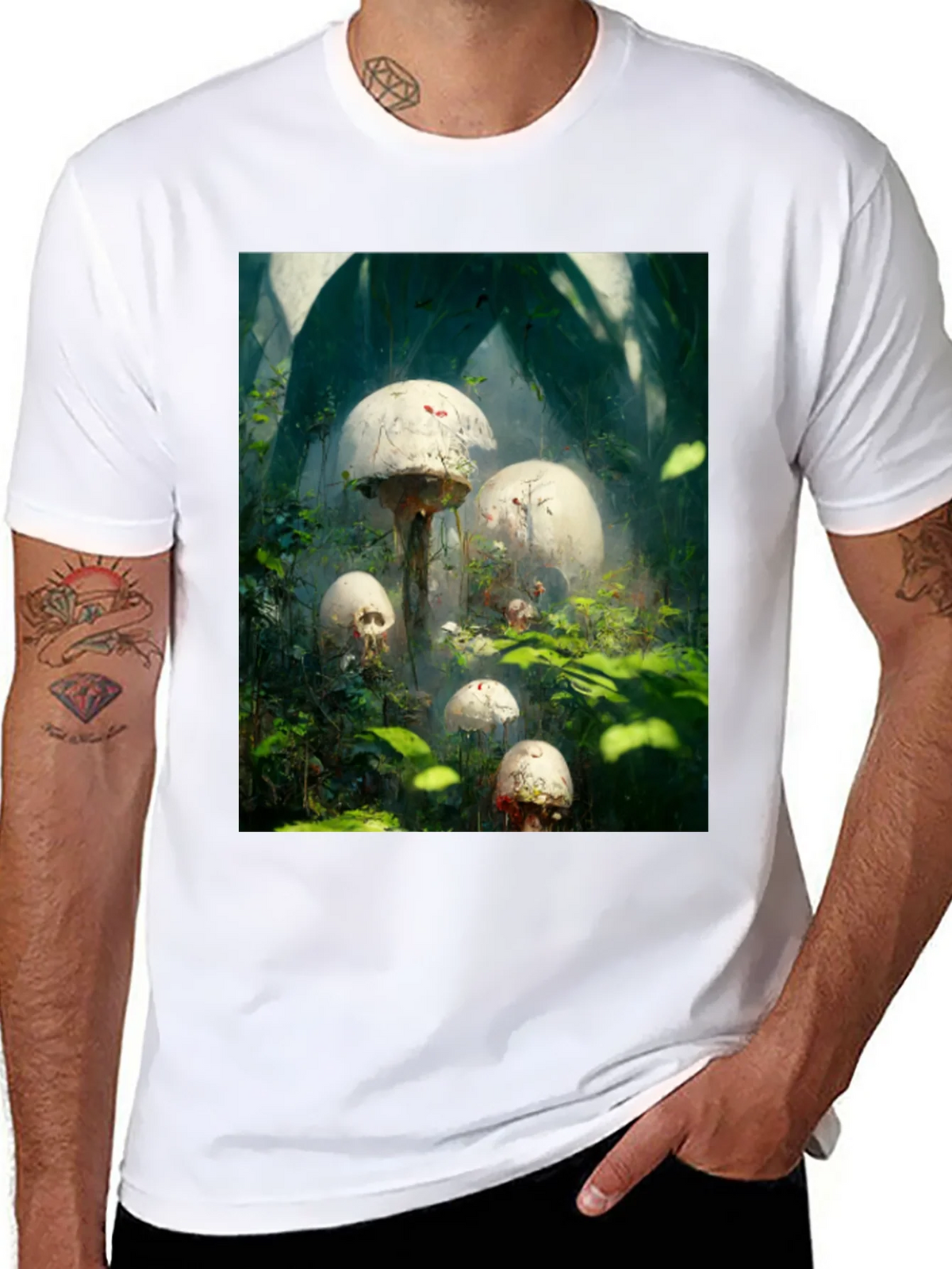 Mystic Mushroom Garden Black T-Shirt product image 6