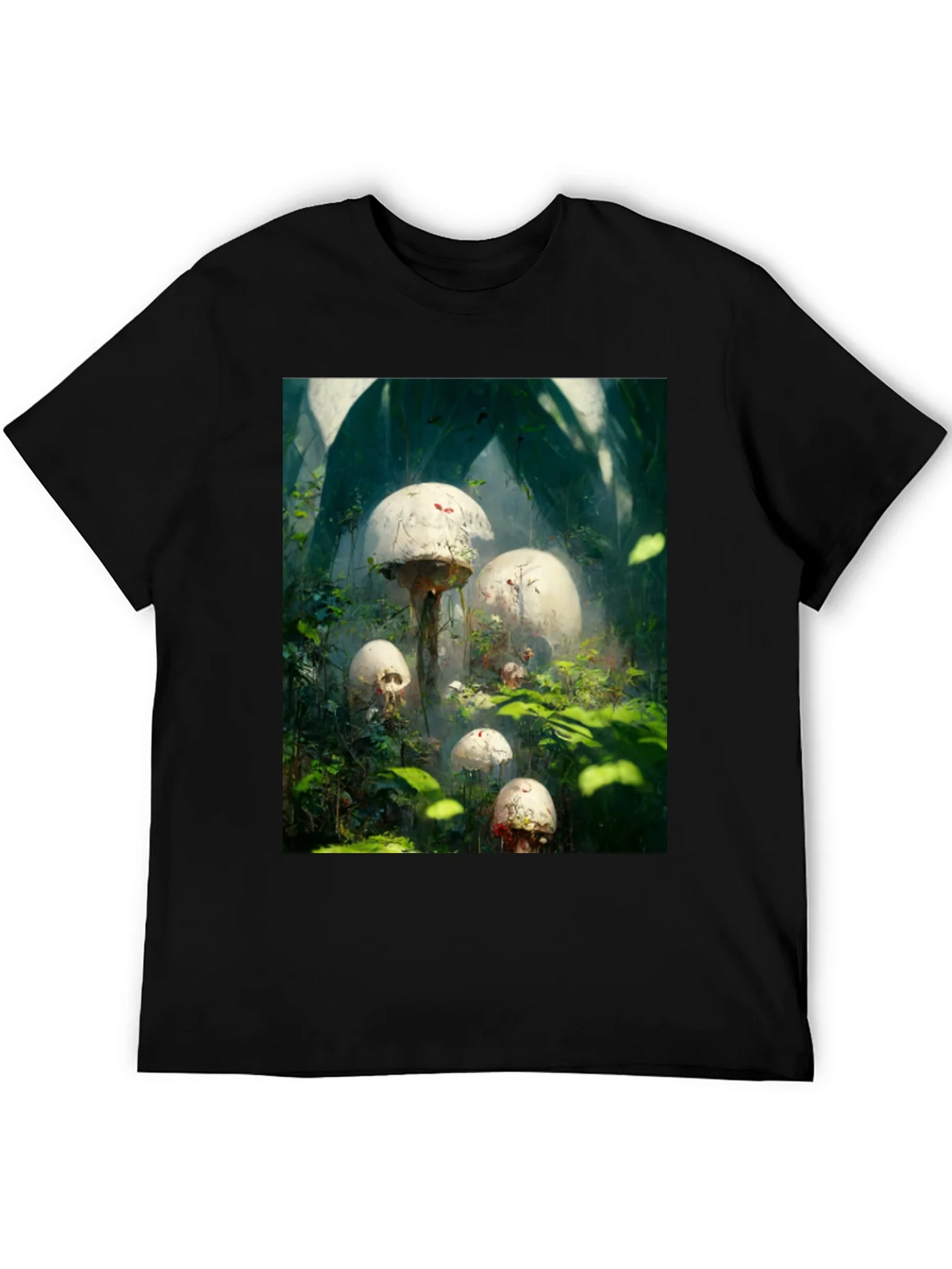 Mystic Mushroom Garden Black T-Shirt product image 4