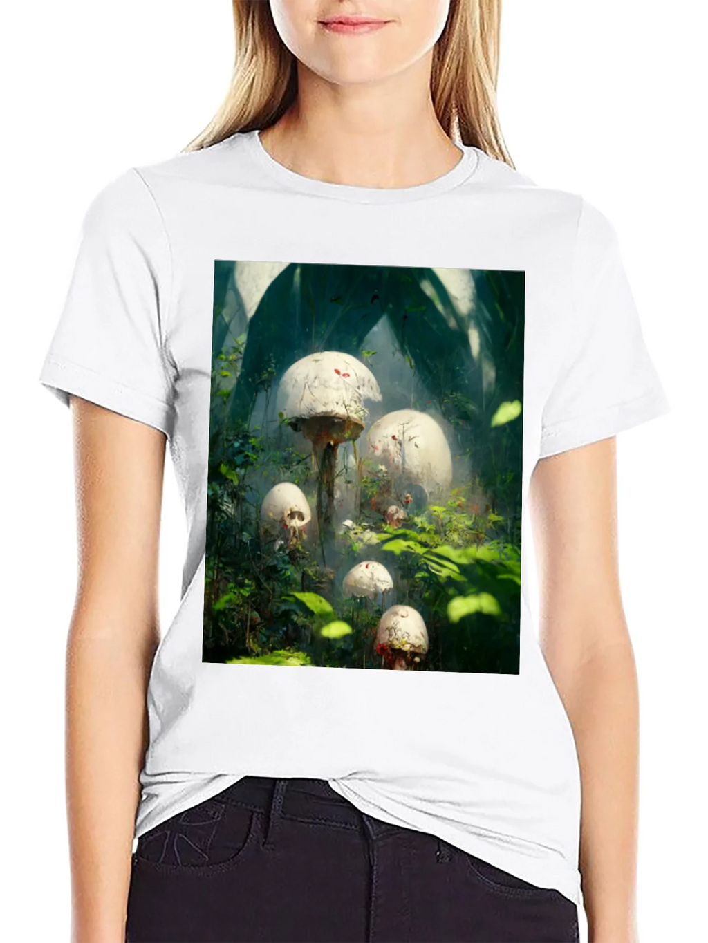 Mystic Mushroom Garden Black T-Shirt product image 7