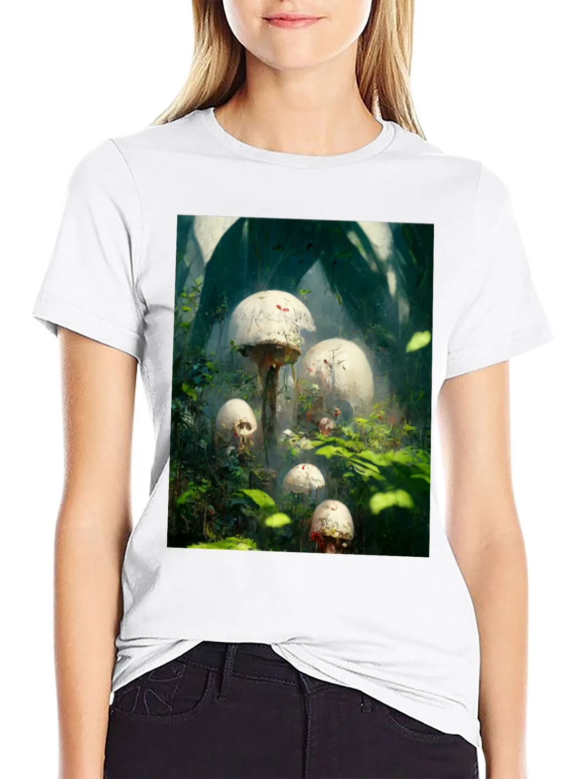 Mystic Mushroom Garden Black T-Shirt product image 7