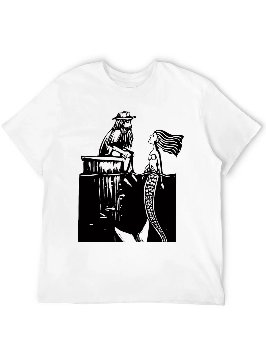 Black T-Shirt with Man and Mermaid Design product image 11