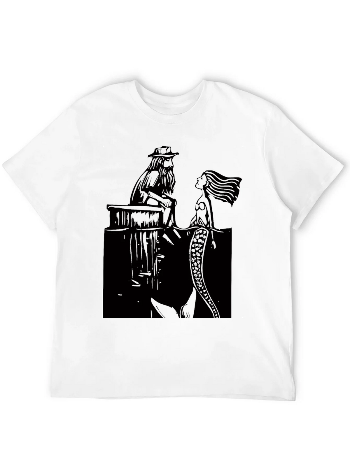 Black T-Shirt with Man and Mermaid Design product image 11