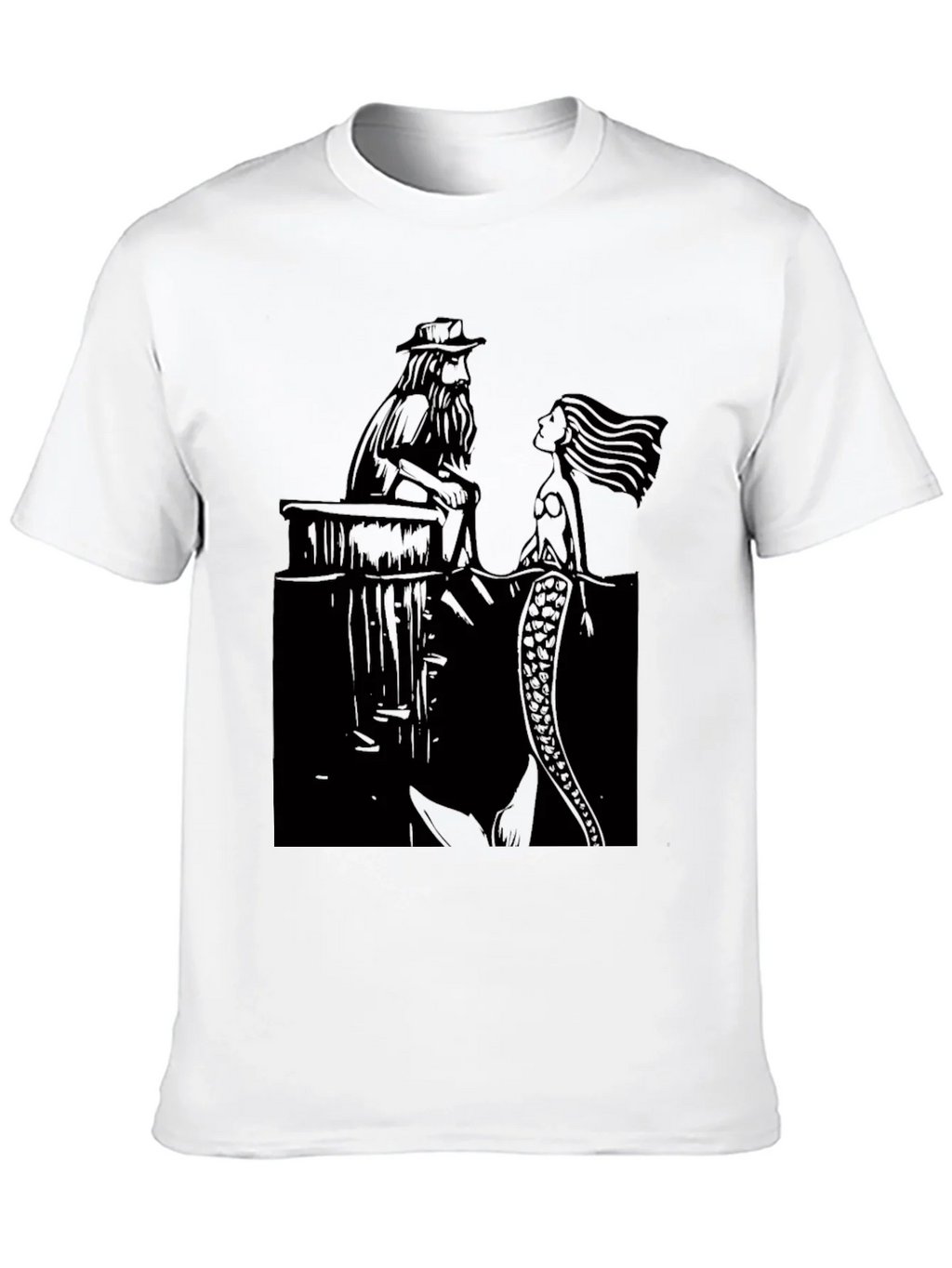 Black T-Shirt with Man and Mermaid Design product image 9