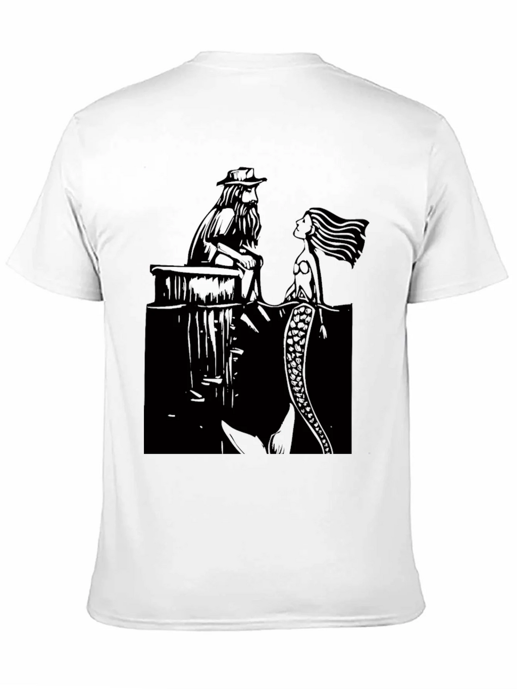 Black T-Shirt with Man and Mermaid Design product image 10
