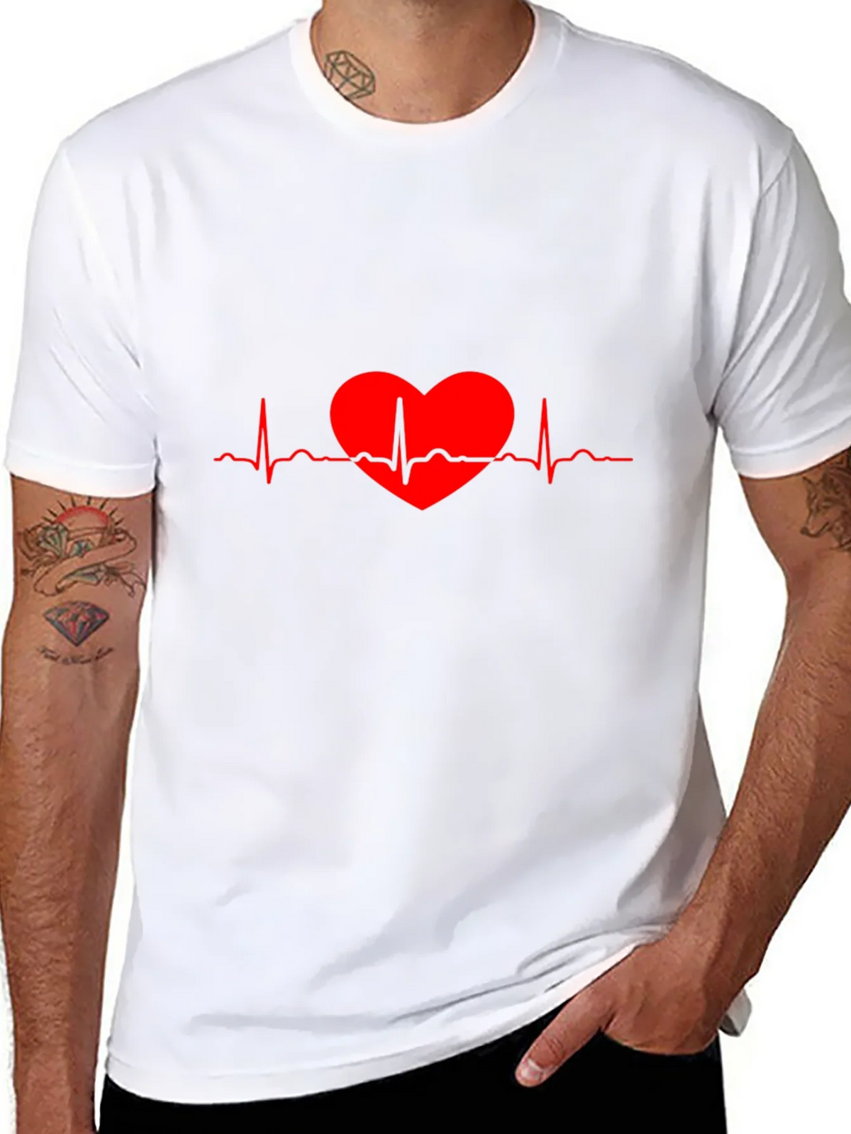 Heartbeat Heart Red Line Art T-Shirt product image 7