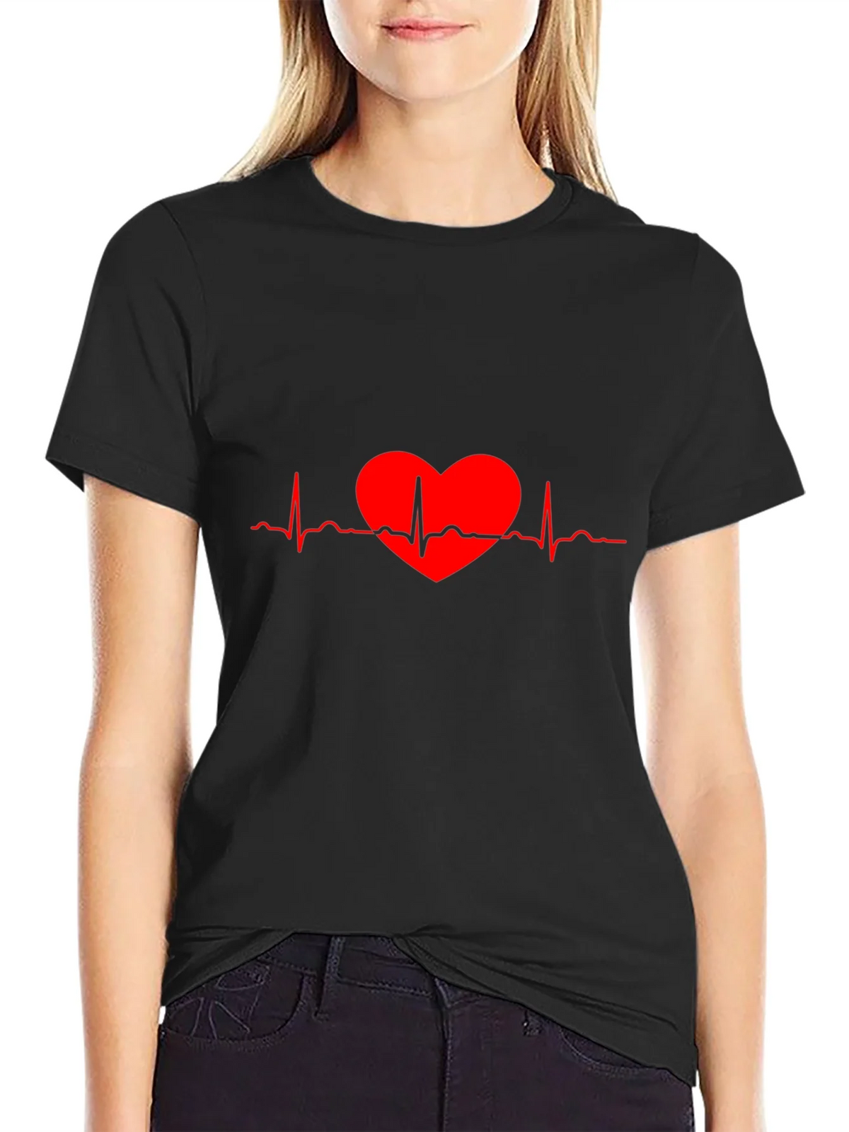 Heartbeat Heart Red Line Art T-Shirt product image 2