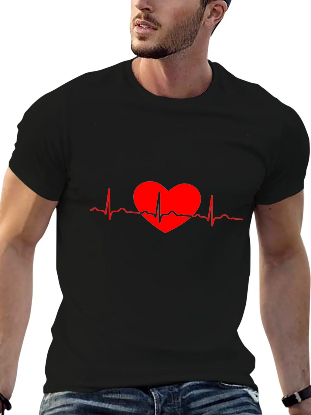 Heartbeat Heart Red Line Art T-Shirt product image 6