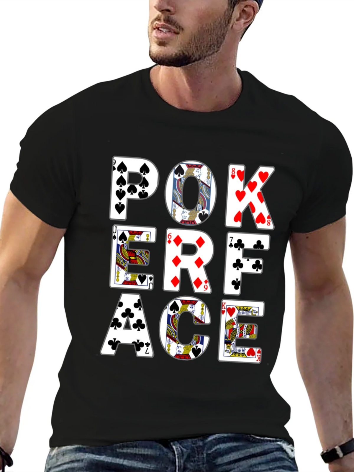 Poker Face Graphic Tee - Black Cotton T-Shirt product image 6