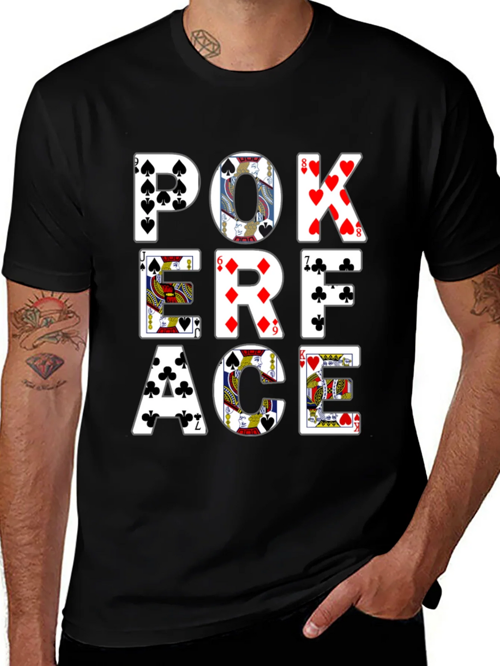 Poker Face Graphic Tee - Black Cotton T-Shirt product image 1