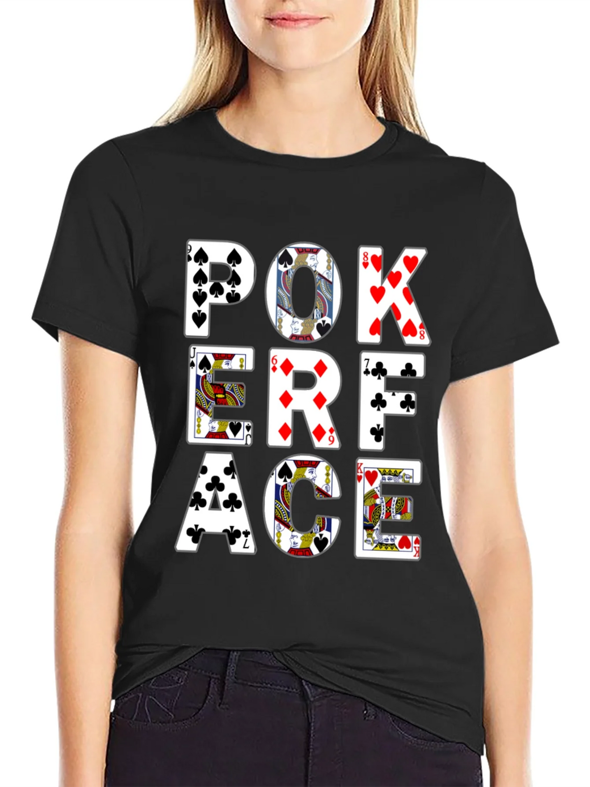 Poker Face Graphic Tee - Black Cotton T-Shirt product image 2