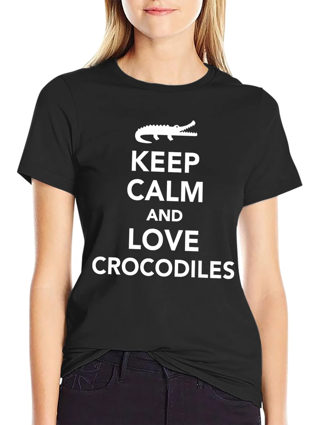 Keep Calm Love Crocodiles Black T-Shirt product image 2