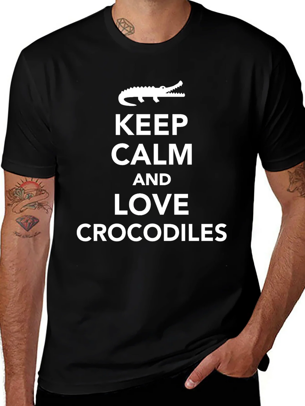 Keep Calm Love Crocodiles Black T-Shirt product image 1