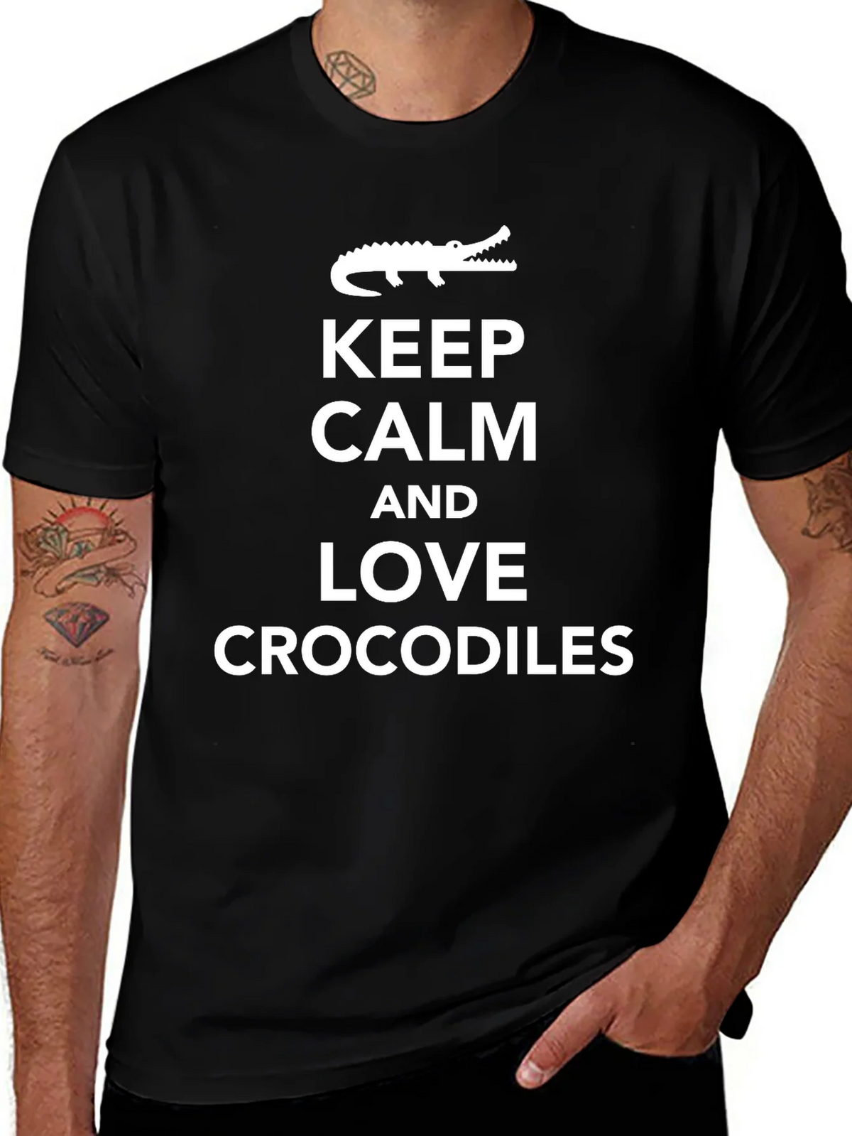 Keep Calm Love Crocodiles Black T-Shirt product image 1