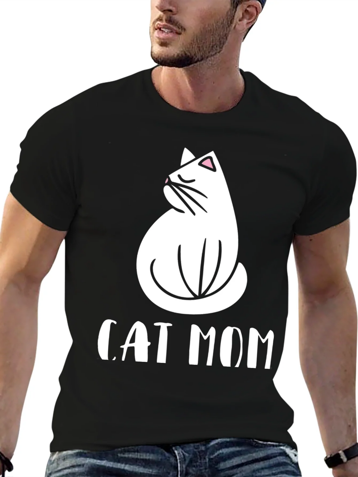 Cat Mom Graphic Tee - Black Cotton T-Shirt product image 6