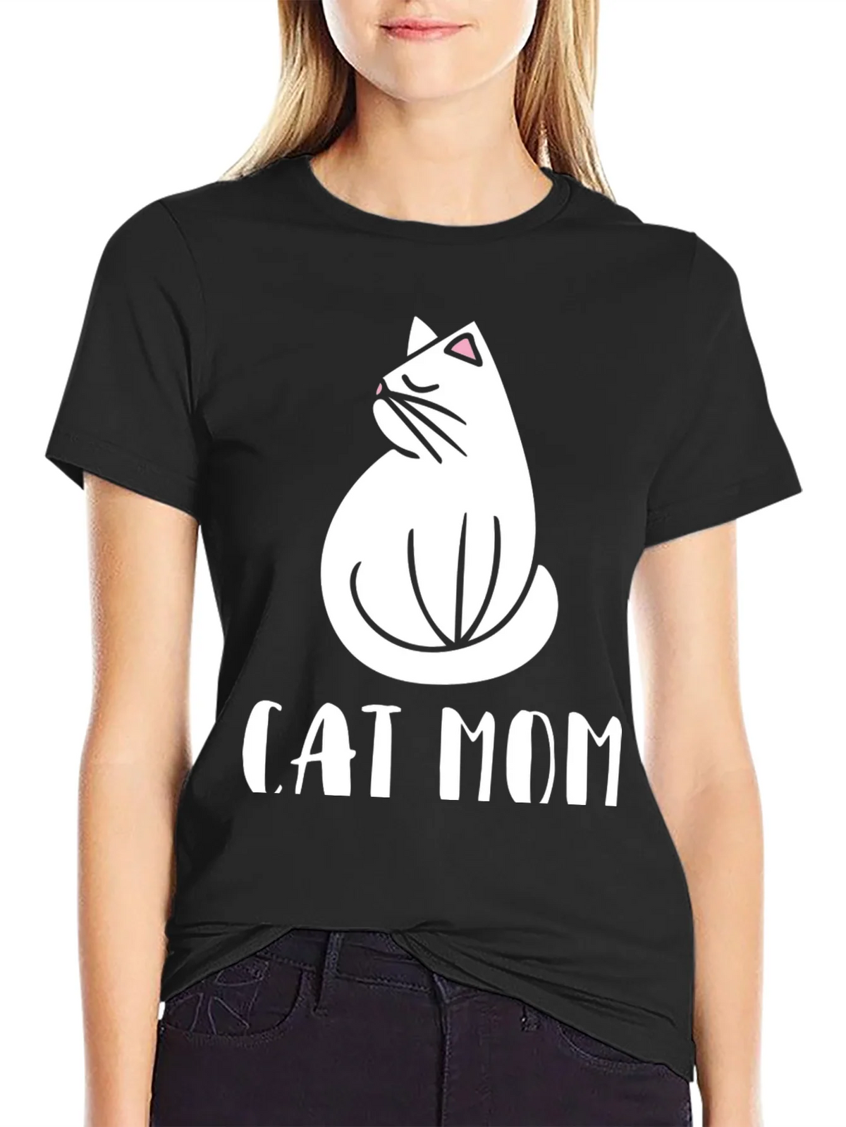 Cat Mom Graphic Tee - Black Cotton T-Shirt product image 2