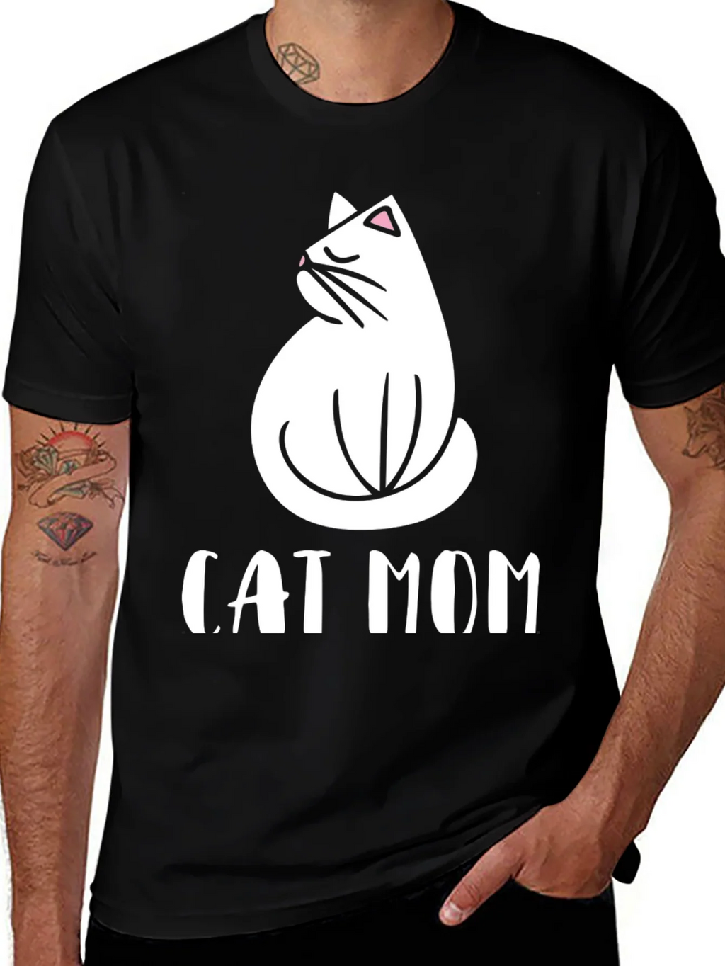 Cat Mom Graphic Tee - Black Cotton T-Shirt product image 1