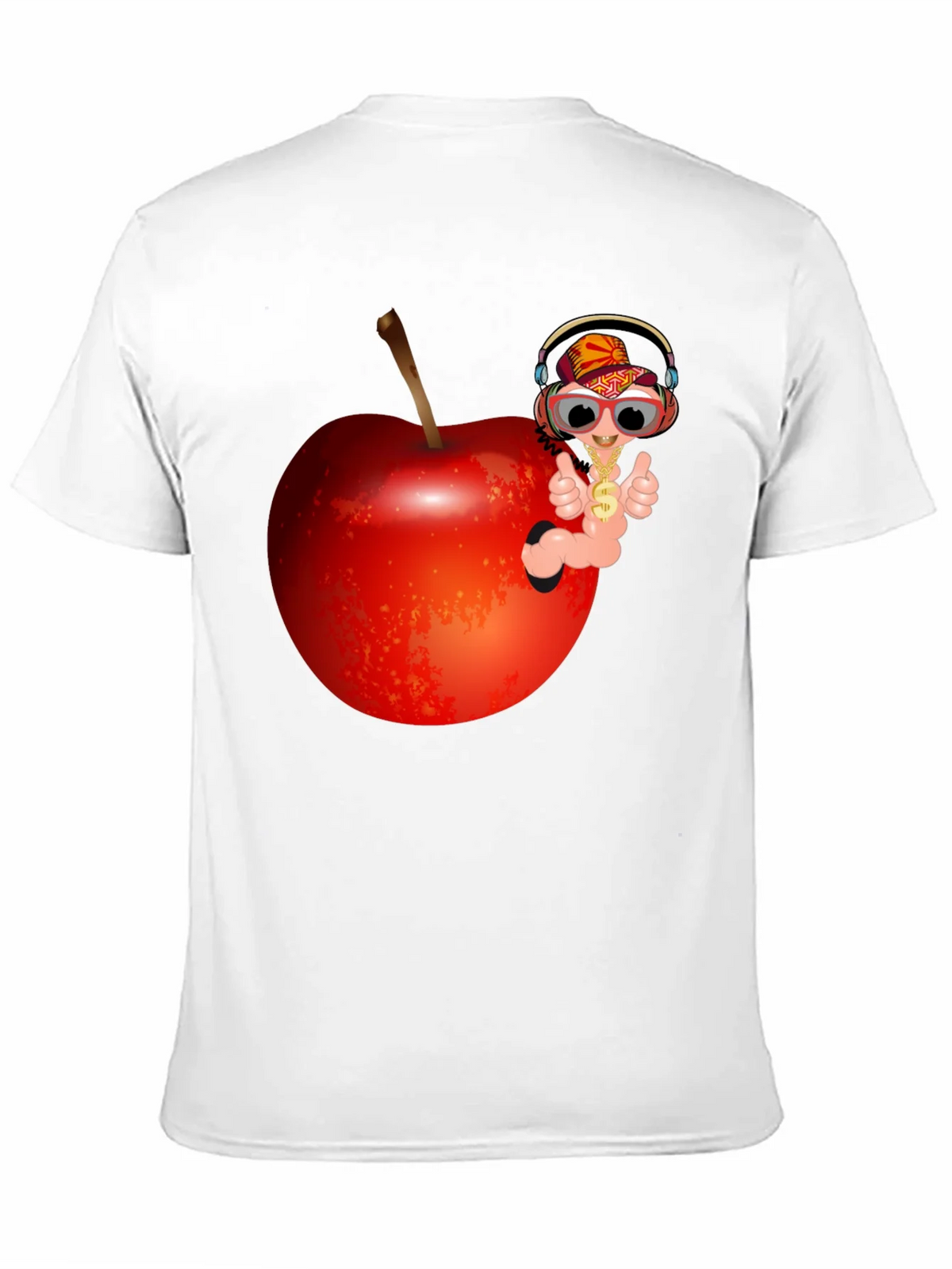 Cartoon Worm with Apple T-Shirt - Black Cotton Tee product image 8