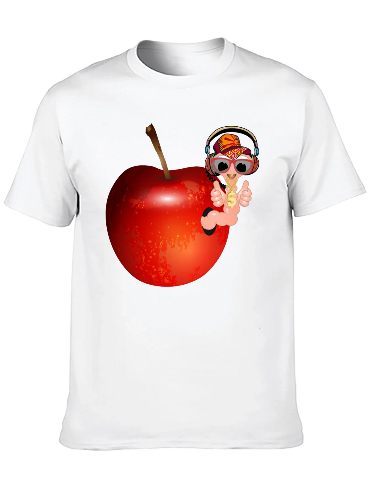 Cartoon Worm with Apple T-Shirt - Black Cotton Tee product image 7
