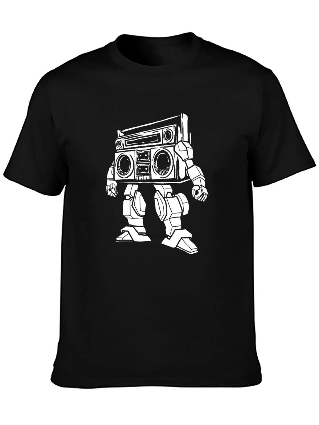 Retro Robot Boombox T-Shirt - Black Cotton Tee product image 3