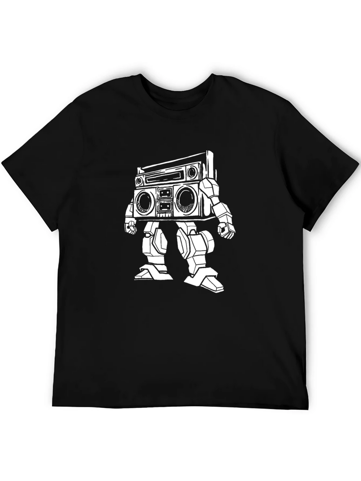 Retro Robot Boombox T-Shirt - Black Cotton Tee product image 5
