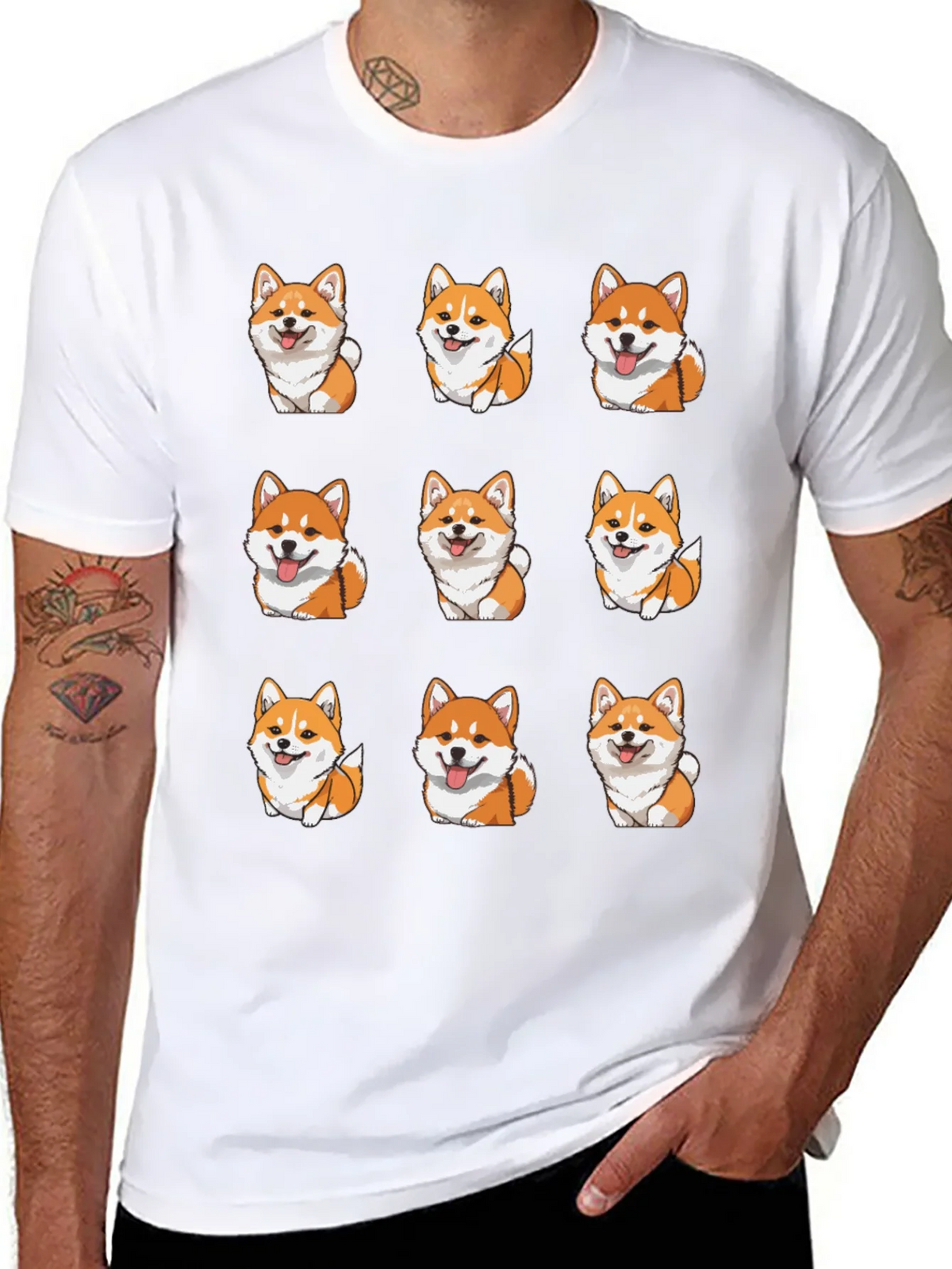 Corgi Dog Pattern Black T-Shirt product image 7