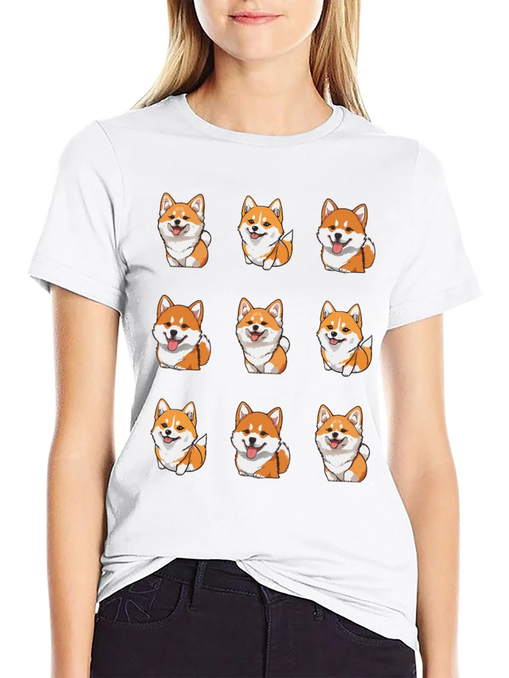 Corgi Dog Pattern Black T-Shirt product image 8