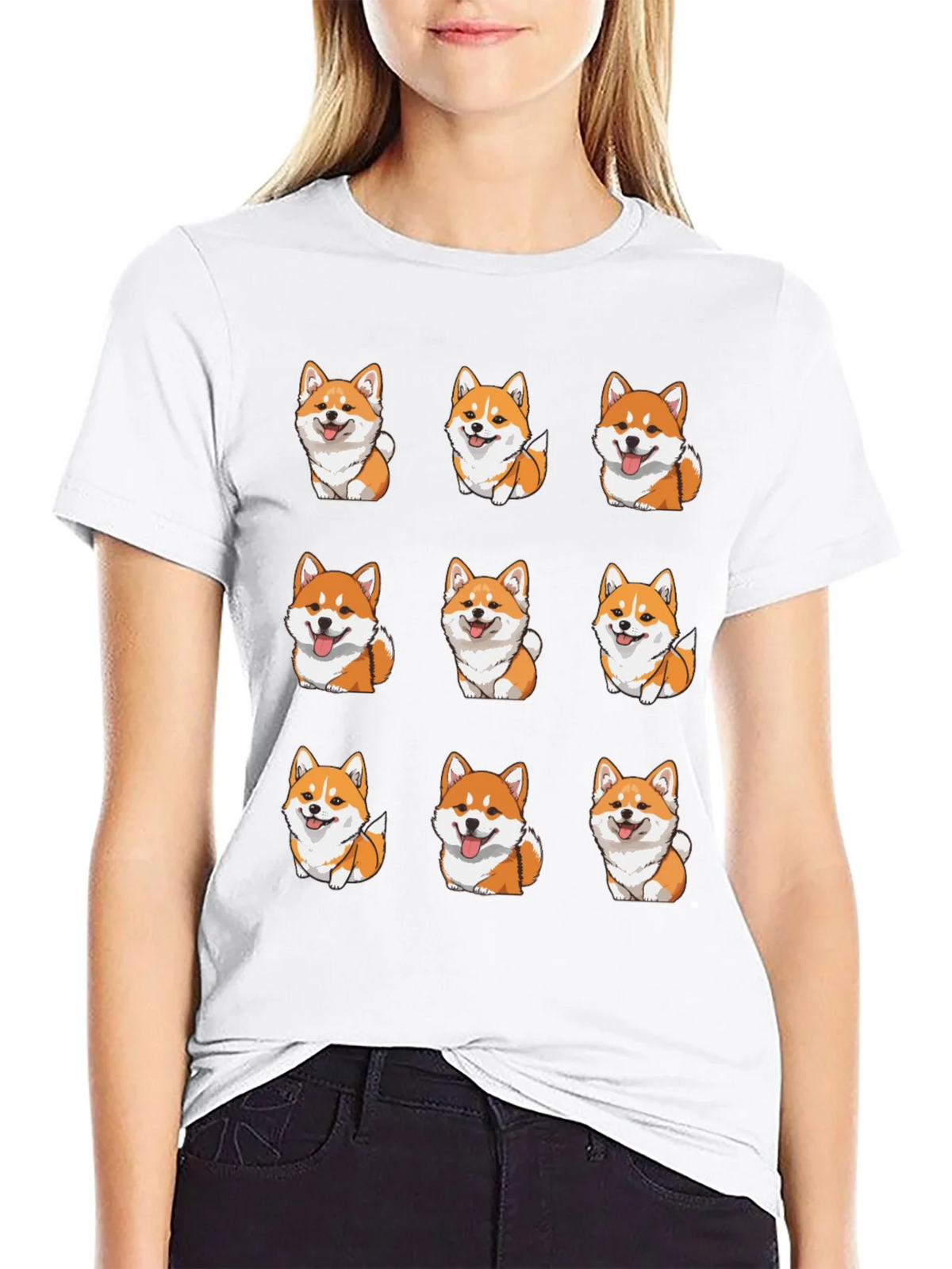 Corgi Dog Pattern Black T-Shirt product image 8