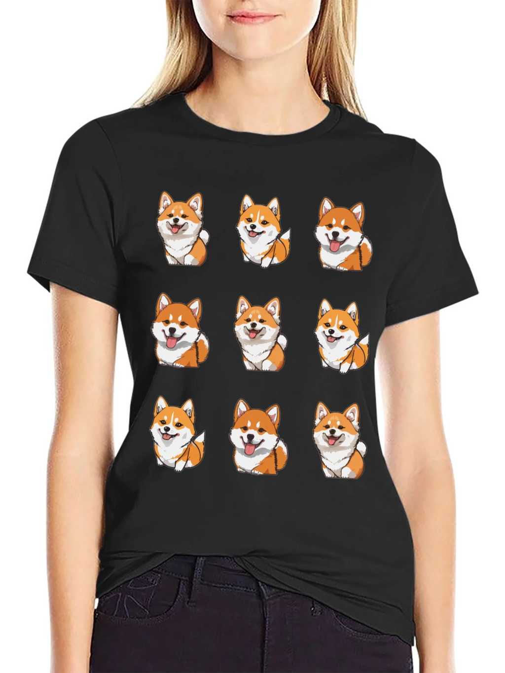 Corgi Dog Pattern Black T-Shirt product image 2