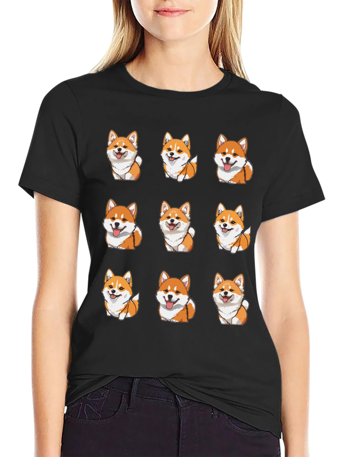 Corgi Dog Pattern Black T-Shirt product image 2
