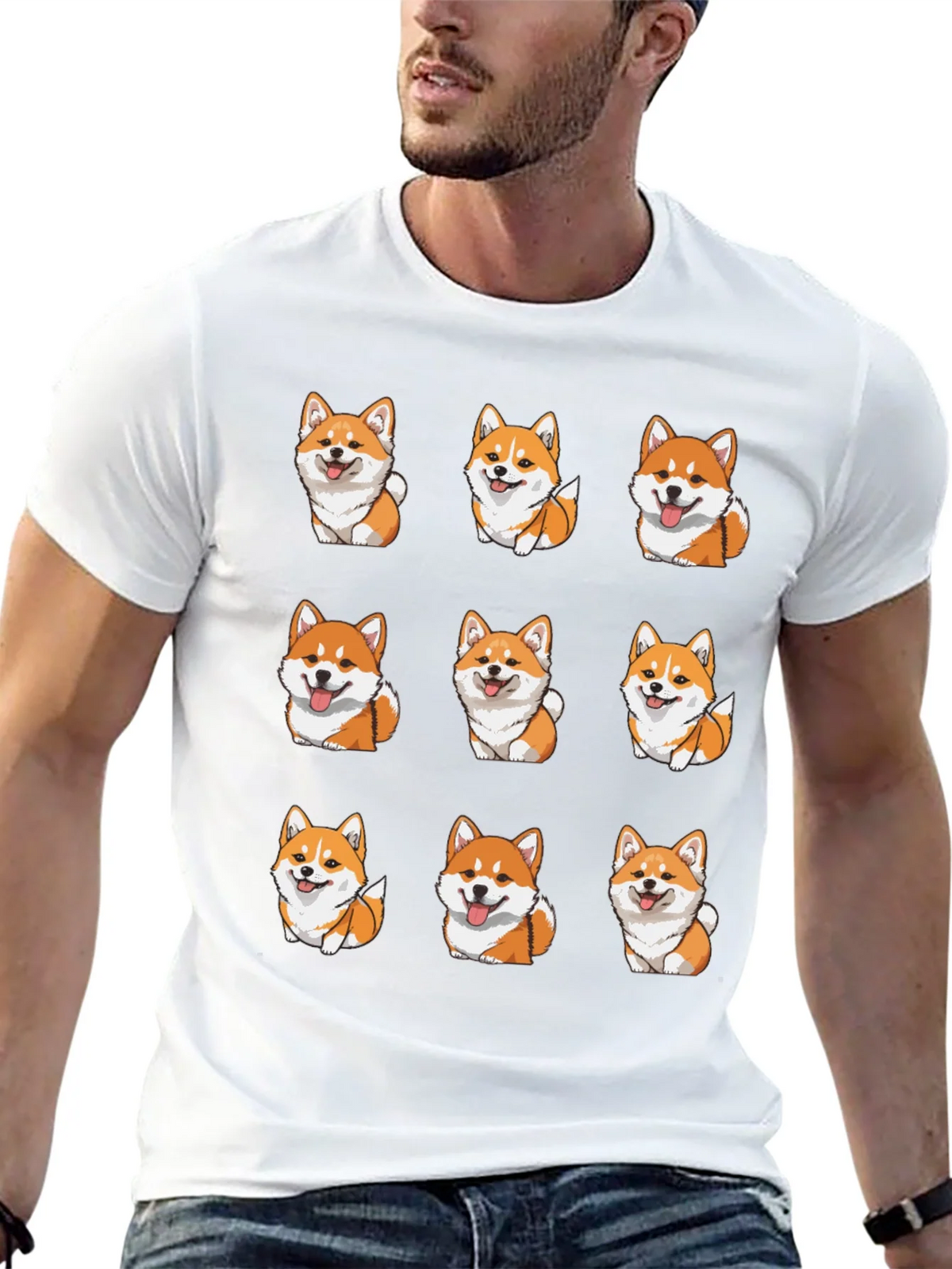 Corgi Dog Pattern Black T-Shirt product image 12