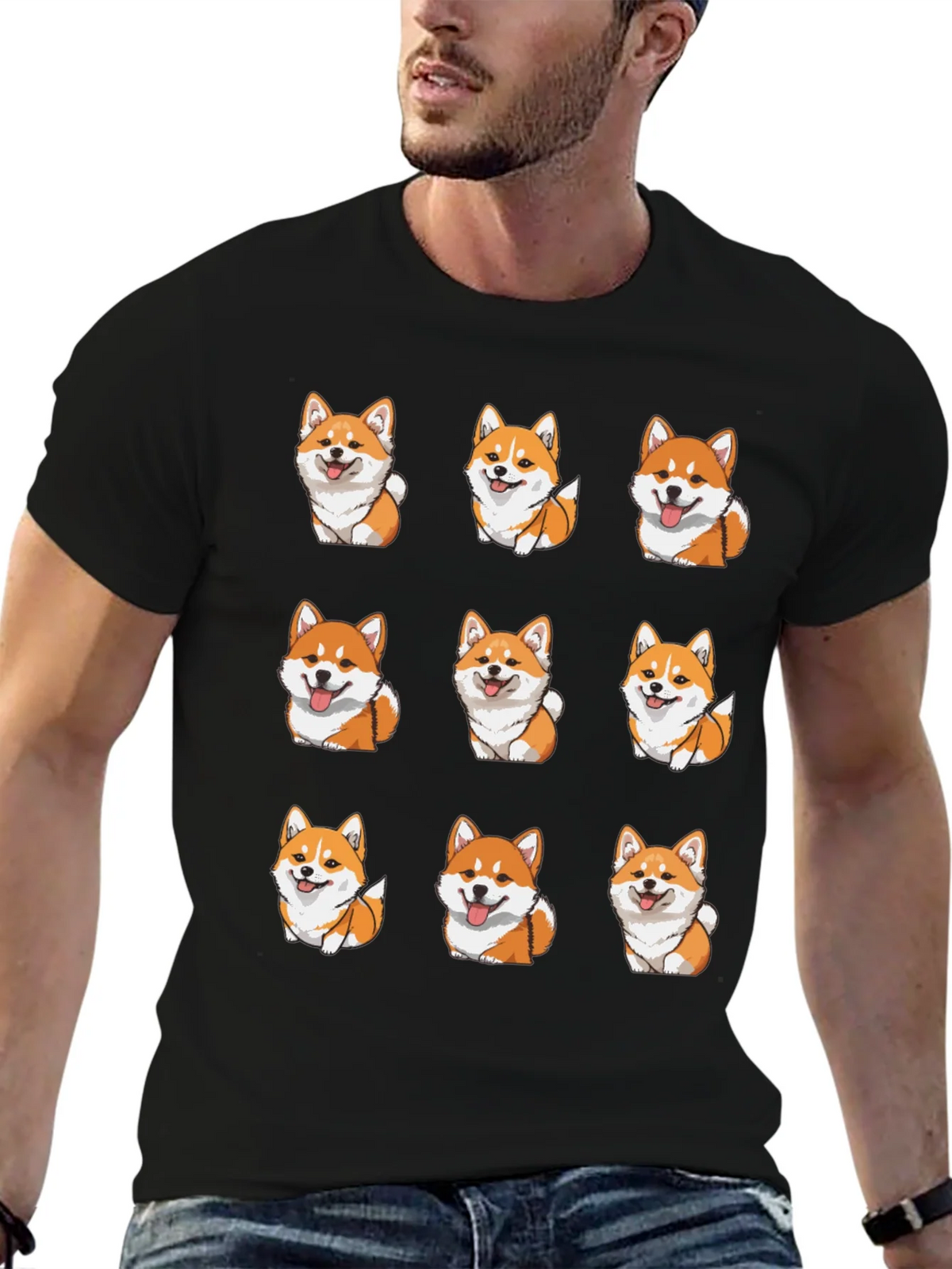 Corgi Dog Pattern Black T-Shirt product image 6